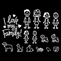 Los mejores  - Autodomy Pegatinas Familia Feliz Pack de 15 Adhesivos Calcomanias Stickers para Coche (Blanco)